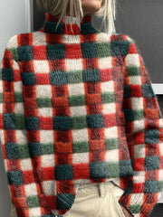 Lovely Christmas Stripe Art Print Knit Turtleneck Pullover Sweater