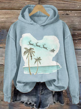 Retro Florida Merry Christmas Beach Palm Tree Print Hoodie