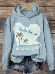 Retro Florida Merry Christmas Beach Palm Tree Print Hoodie