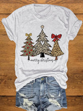 Christmas Leopard Christmas Tree Print Crew Neck T-Shirt