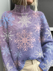 Gradient Snowflake Christmas Print Knit Turtleneck Pullover Sweater
