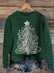 Women's Classy Christmas Tree Pearl Art Crew Neck Sweatshirt
