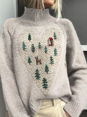 Vintage ChristmasTree Print Knit Turtleneck Pullover Sweater
