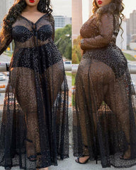 Plus Size Sheer Mesh Maxi Dress