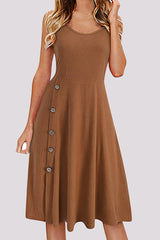 Button Detail Ruffle Hem Ribbed Cami Dress