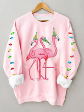 Merry Christmas Flamingo Fun Print Casual Sweatshirt