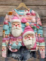 Pink Santa Print Long Sleeve Sweatshirt