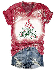 Women Merry Christmas Tree Print T-shirt