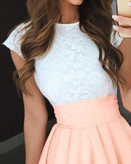 Colorblock Contrast Lace Ruffle Hem Mini Skater Dress
