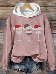 Christmas Red Wine Glass Retro Casual Print Sweatshirt
