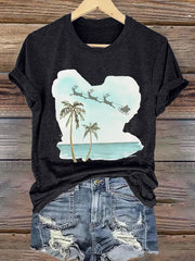 Retro Florida Merry Christmas Beach Palm Tree Print T-Shirt