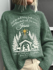 Lovely Birth Of Jesus Christmas Pattern Art Print Knit Turtleneck Pullover Sweater