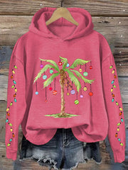 Christmas Palm Tree Print Hooded Sweatshirt