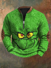 Vintage Knitted Printed Zipper Collar Christmas Sweatshirt