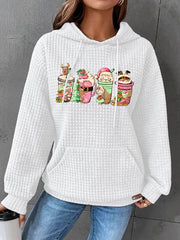 Pink Coffee Cup Print Waffle Hoodie