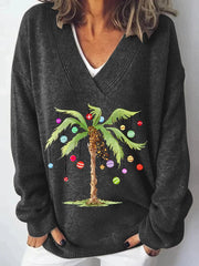 Christmas Palm Tree Print Knit Sweater
