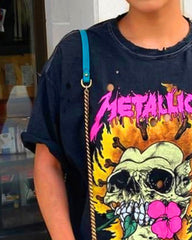 Skeleton Graphic Ripped Detail Oversized Tee Dress