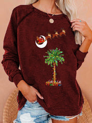 Christmas Palm Tree Print Casual Sweatshirt