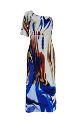 Allover Print Oblique Shoulder Maxi Dress