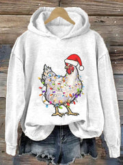 Women's Merry Christmas Chicken Print Hoodie