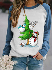 Christmas Tree Snowman Print Christmas Sweatshirt