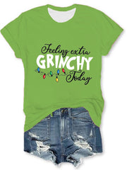 Christmas Green Monster Feeling Extra Today Lights Print T-Shirt