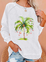 Casual Christmas Palm Tree Printed Long Sleeve Sweatshirt