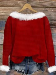 Waffle Solid Color Plush Round Neck Long Sleeve Sweatshirt