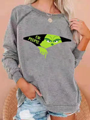 EW People Christmas Print Casual Crewneck Sweatshirt