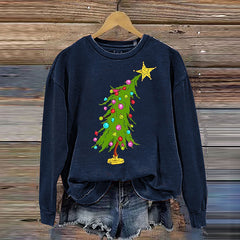 Christmas Tree Print Crew Neck Sweatshirt