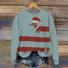 Very Long Christmas Dog Print Women'S Sweater