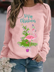 Christmas Flamingo Print Sweatshirt