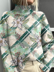 Lovely Christmas Floral Art Print Knit Turtleneck Pullover Sweater