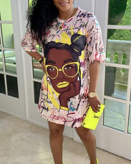 Figure & Digital Floral Print Loose Casual Maxi Dress