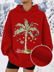 Christmas Palm Tree Print Hooded Sweatshirt