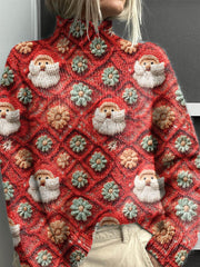 Lovely Christmas Santa Art Print Knit Turtleneck Pullover Sweater