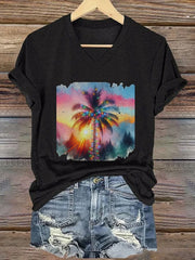 Christmas Palm Tree Print V-Neck T-Shirt