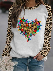 Christmas Leopard Heart Lights Print Sweatshirt
