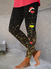 Christmas Wine Glass Print Leggings