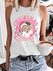 Pink Santa Christmas Vibes Print Tank Top