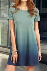 Ombre Ruffle Hem Short Sleeve Dress