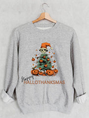 Casual Happy Hallothankmas Print Long Sleeve Sweatshirt
