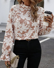 Floral Ruffle Lantern Sleeve Blouse