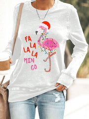Christmas Flamingo Print Sweatshirt
