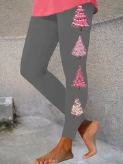 Pink Christmas Tree Print Leggings