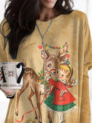 Retro Merry Christmas Elk With Pockets Print Dress
