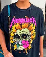 Skeleton Graphic Ripped Detail Oversized Tee Dress