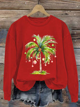 Casual Christmas Palm Tree Printed Long Sleeve Sweatshirt