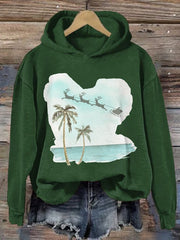Retro Florida Merry Christmas Beach Palm Tree Print Hoodie