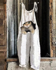 Merry Christmas Snowflake Cat Print Casual Jumpsuit